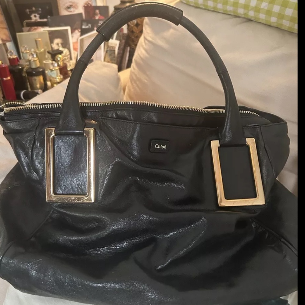 Gently Used Chloe Ethel Leather Black Handbag With Gold Hardware!